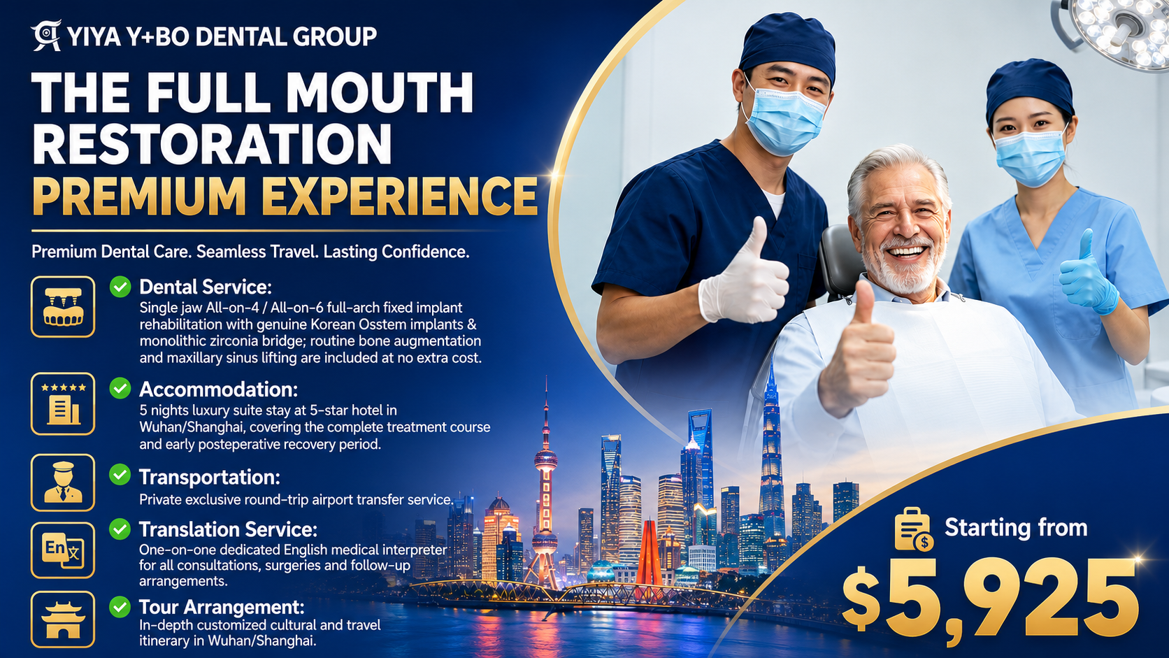 The Full Mouth Restoration Premium Experience dental tourism package